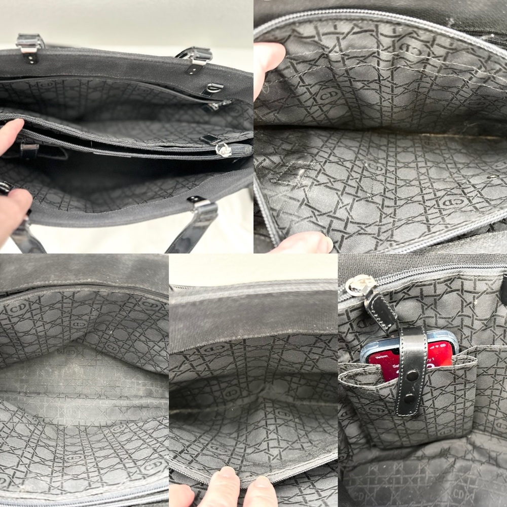 Auth CHRISTIAN DIOR Large Lady Vintage Canvas and Patent Leather Tote Bag - Picture 9 of 16